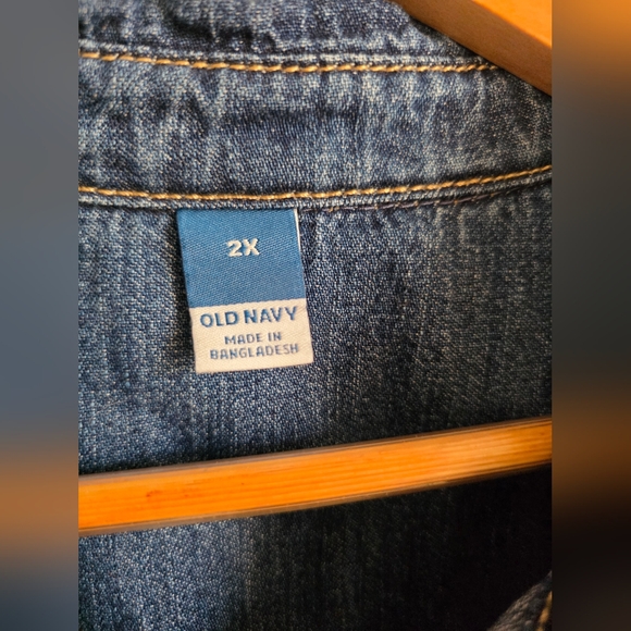 Old Navy Denim Shirt Dress Chore Pockets Popover Henley Sz 2X - Picture 4 of 10